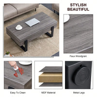 Rustic MDF Coffee Table with Metal Legs - Sturdy Elegant Living Room and Bedroom End Table - Easy Assembly