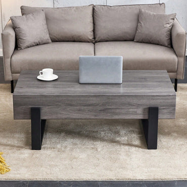 Rustic MDF Coffee Table with Metal Legs - Sturdy Elegant Living Room and Bedroom End Table - Easy Assembly