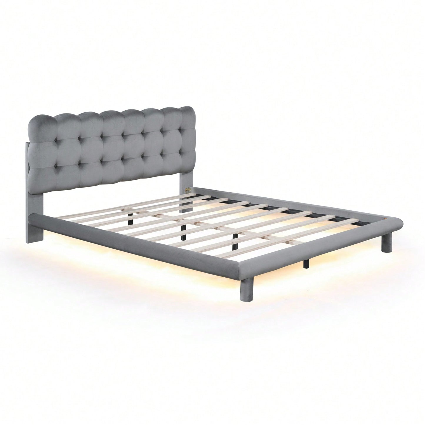 Queen Size Velvet Platform Bed Frame With LED Lights, Upholstered Button-Tufted Headboard, Music Sync, Remote Control, Easy Assembly