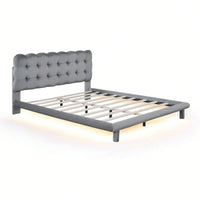 Queen Size Velvet Platform Bed Frame With LED Lights, Upholstered Button-Tufted Headboard, Music Sync, Remote Control, Easy Assembly