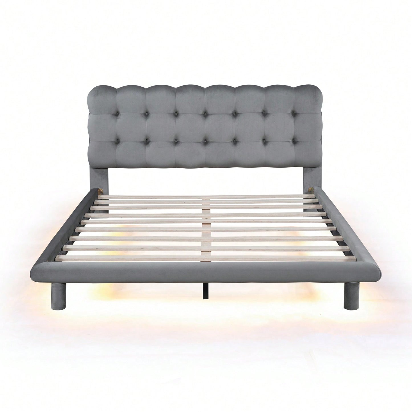 Queen Size Velvet Platform Bed Frame With LED Lights, Upholstered Button-Tufted Headboard, Music Sync, Remote Control, Easy Assembly