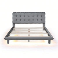 Queen Size Velvet Platform Bed Frame With LED Lights, Upholstered Button-Tufted Headboard, Music Sync, Remote Control, Easy Assembly