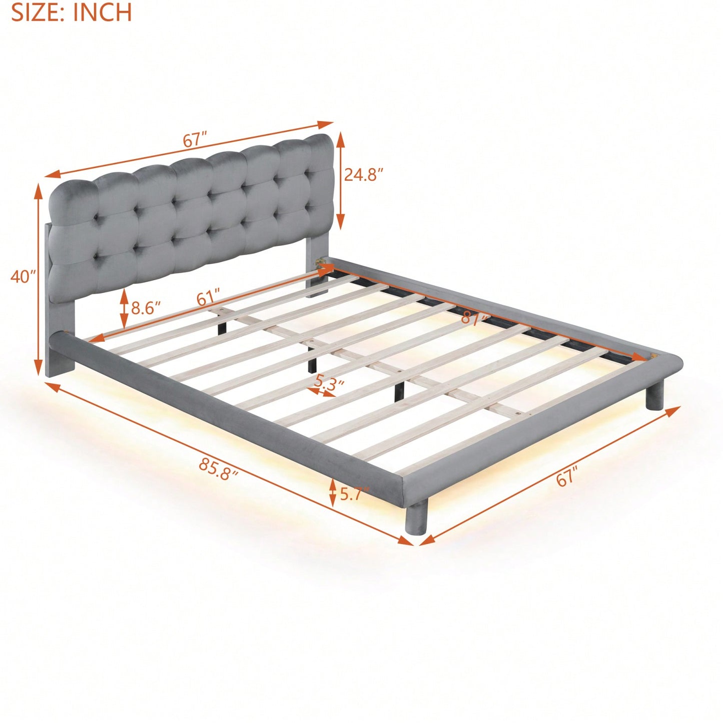 Queen Size Velvet Platform Bed Frame With LED Lights, Upholstered Button-Tufted Headboard, Music Sync, Remote Control, Easy Assembly