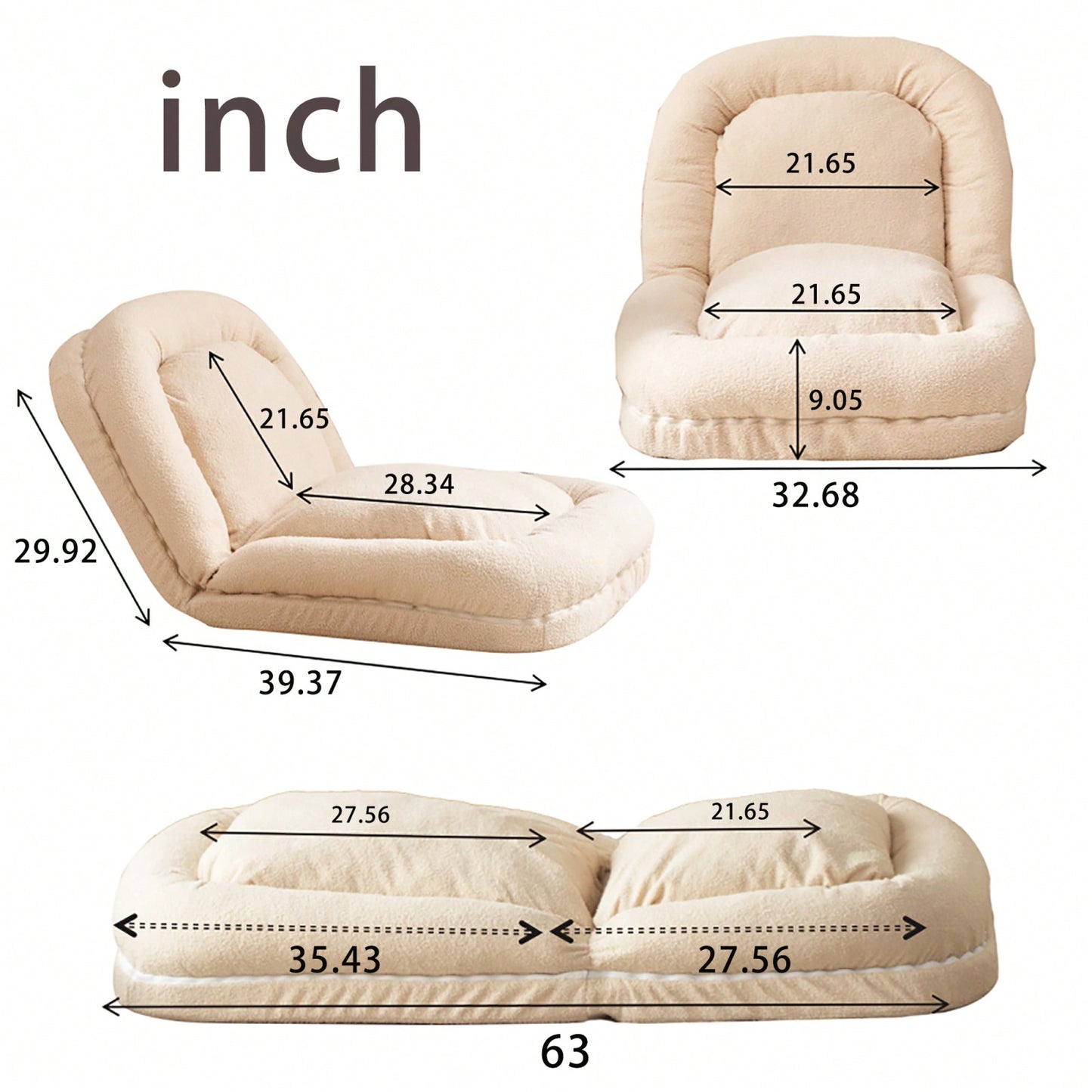 3-Section Foldable Sofa Bed, Multifunctional Sofa Bed