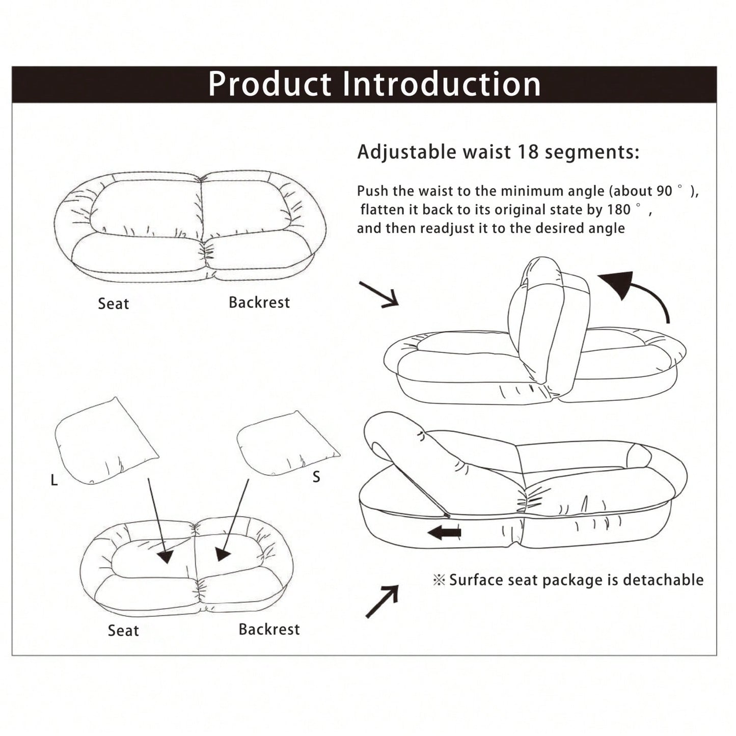 3-Section Foldable Sofa Bed, Multifunctional Sofa Bed