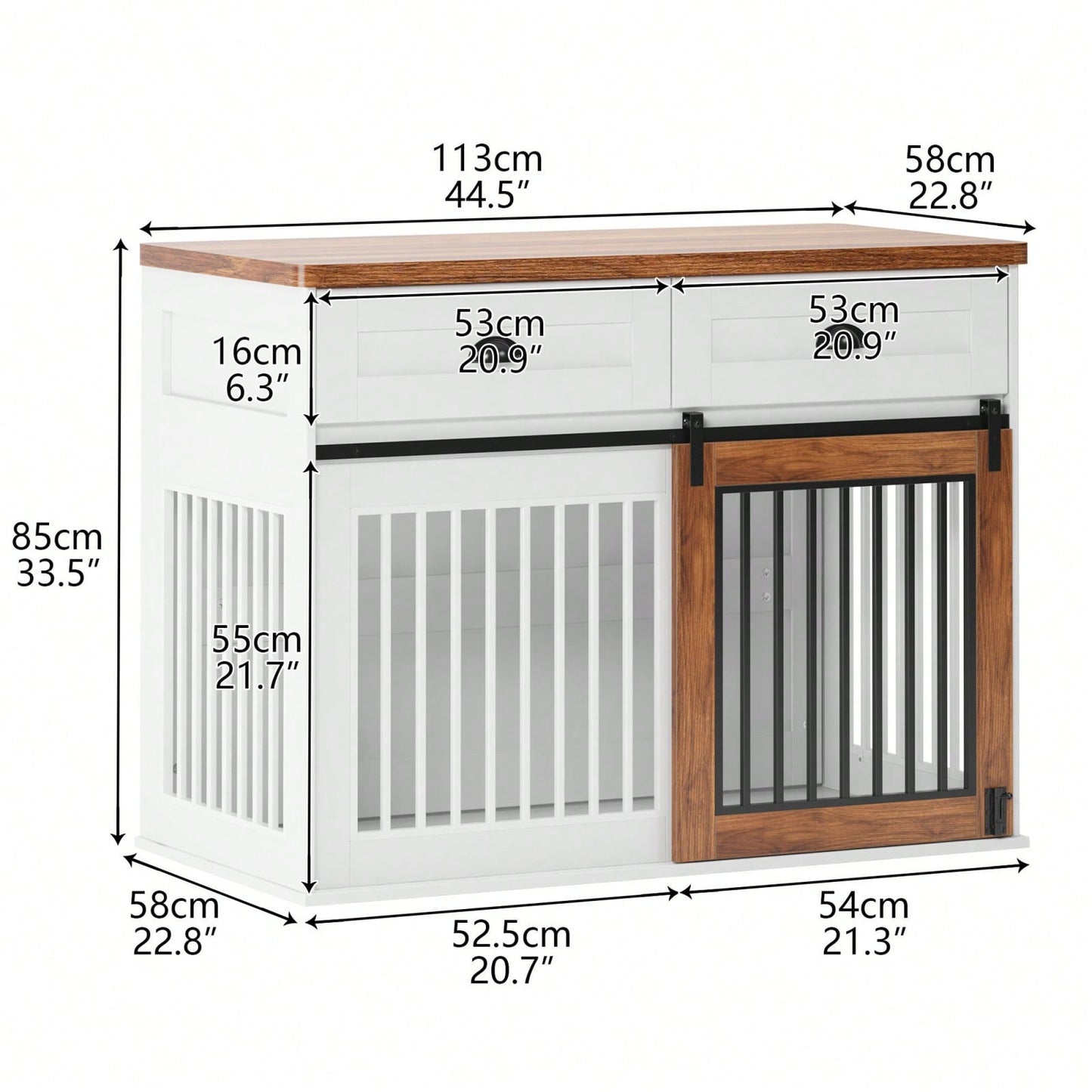 Heavy Duty Furniture Style Dog Cage Wooden Dog Cage Double Door Dog Cage Side Cabinet Dog Crate (44 1/2"W *22 3/4"D *33 1/4"H)