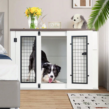 Furniture Style Dog Cage With Drawers And Lockers, Double Door Dog Crate, Side Cabinet Dog Crate, Dog Crate