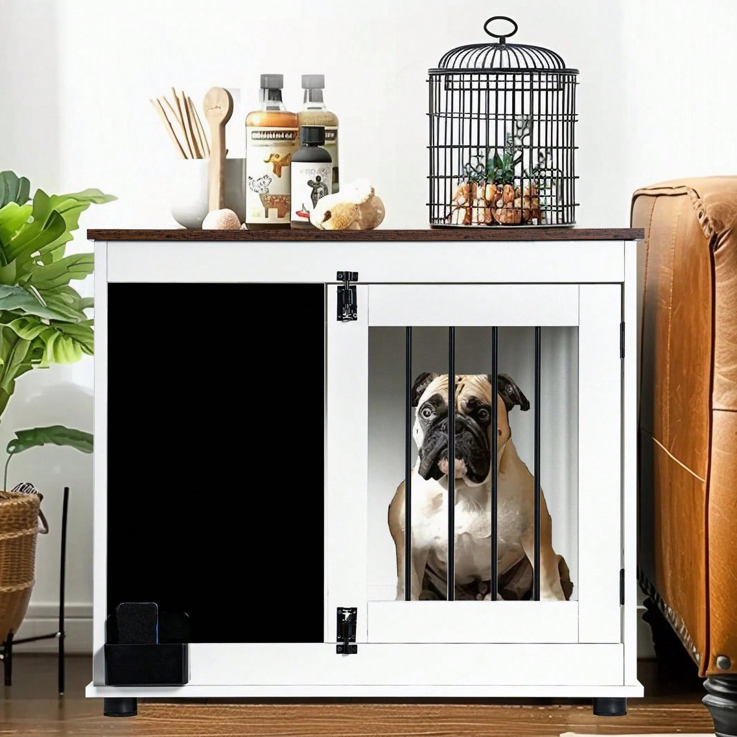 Dog Crate With 2 Doors, Chalkboard For Doodling, Heavy Duty Wooden Dog Cage For Medium And Small Dogs