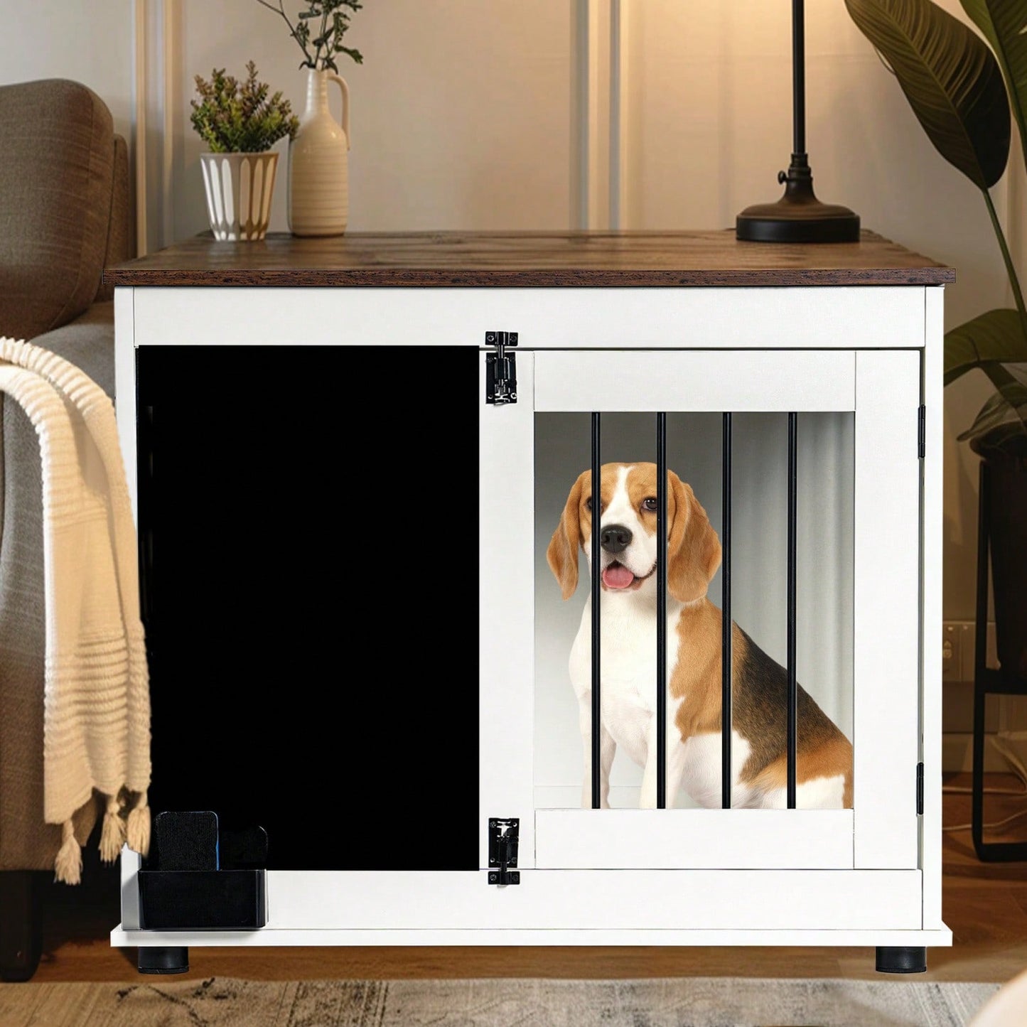 Dog Crate With 2 Doors, Chalkboard For Doodling, Heavy Duty Wooden Dog Cage For Medium And Small Dogs