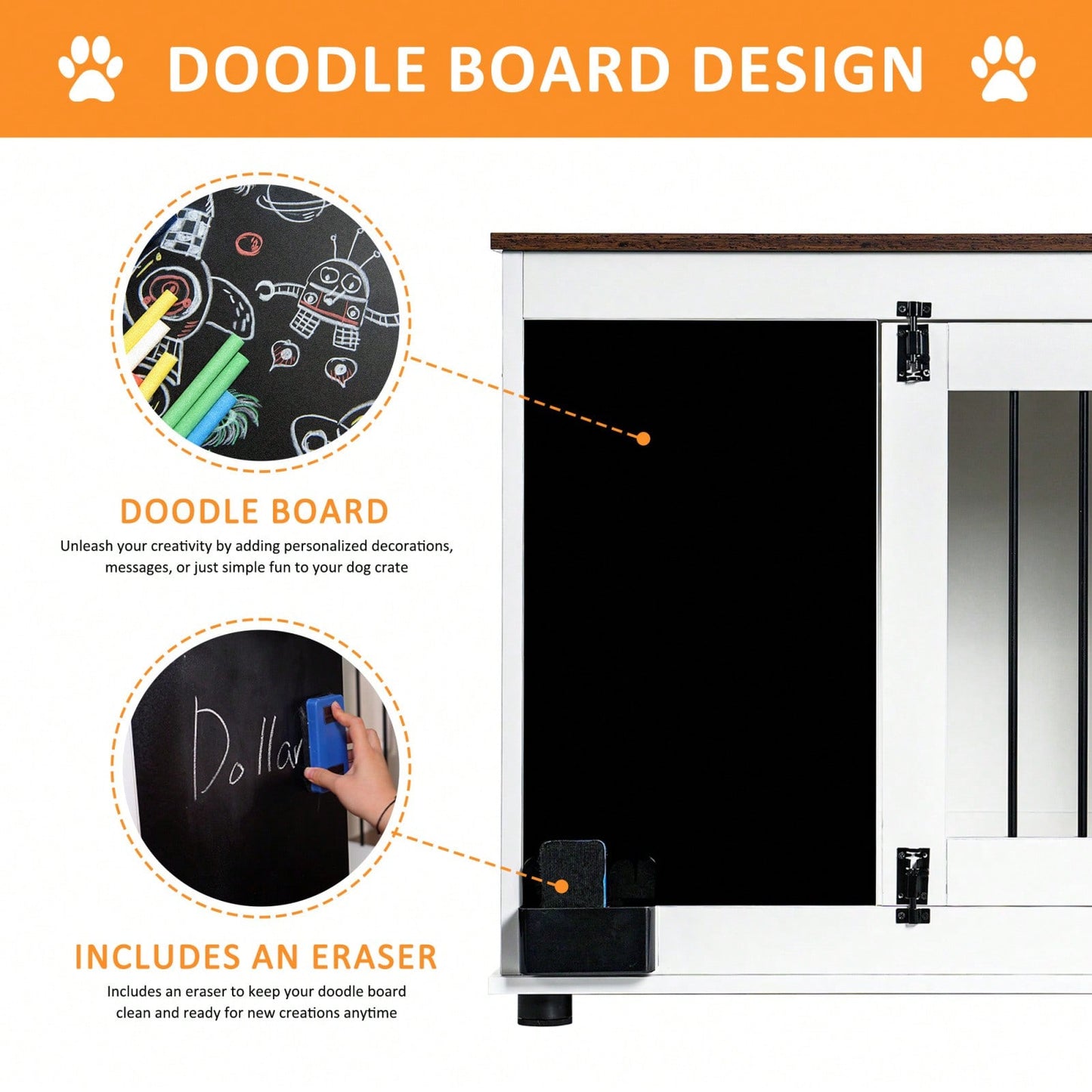 Dog Crate With 2 Doors, Chalkboard For Doodling, Heavy Duty Wooden Dog Cage For Medium And Small Dogs