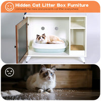 Cat Litter Box Enclosure With Storage Shelves And Chalkboard Doors, Large Cat House Furniture For Most Of Litter Box, White