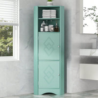 Freestanding Bathroom Corner Cabinet With Doors And Adjustable Shelves, MDF Board, Green