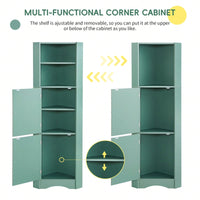 Freestanding Bathroom Corner Cabinet With Doors And Adjustable Shelves, MDF Board, Green