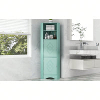 Freestanding Bathroom Corner Cabinet With Doors And Adjustable Shelves, MDF Board, Green