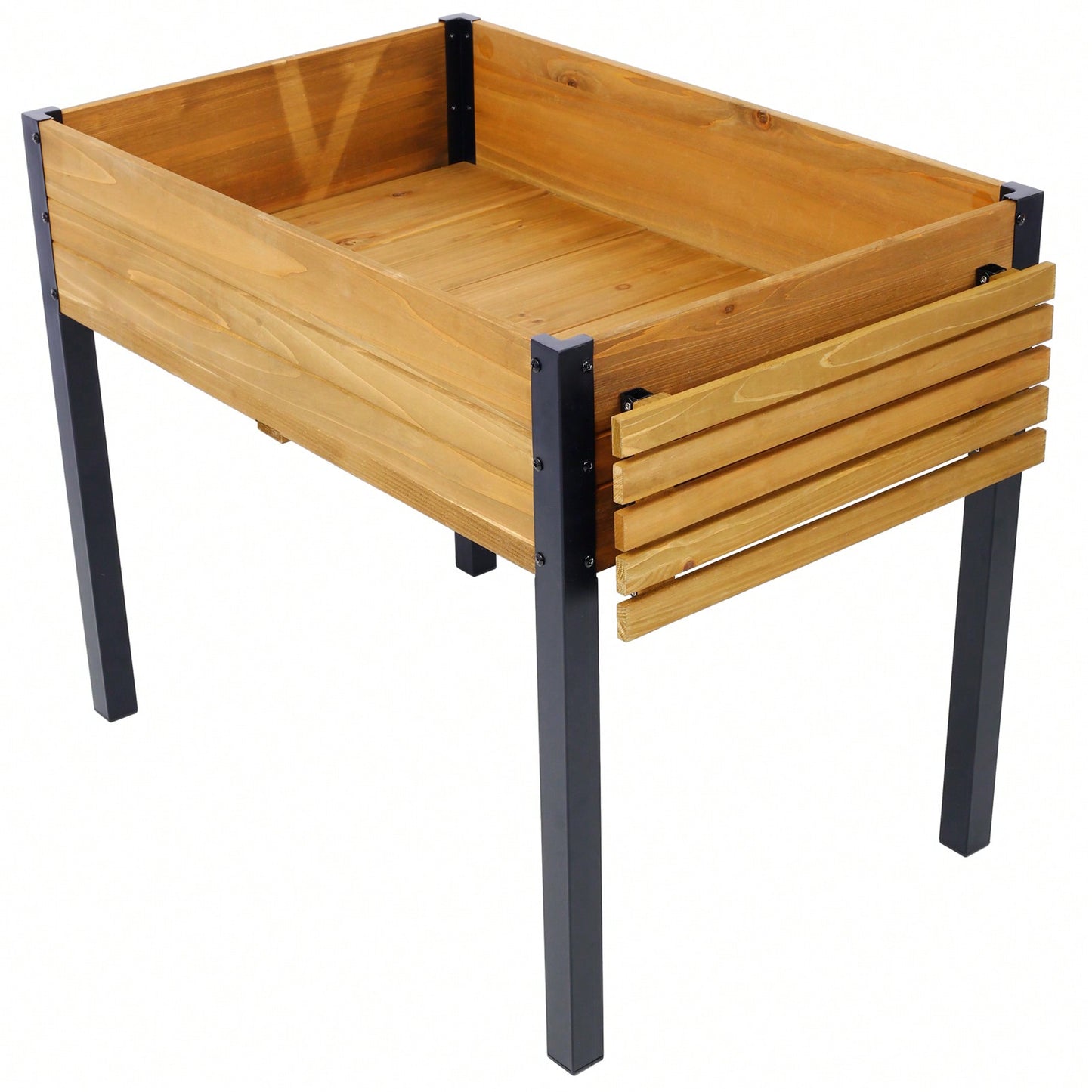 Elevated Metal Leg Wooden Planter Box with Folding Shelf for Herbs Vegetables Flowers Ideal for Patio Deck Balcony