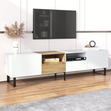 Stylish Media Console TV Stand with Cabinets and Open Storage for TVs Up to 85 Inches Perfect for Living Room and Home Theatre