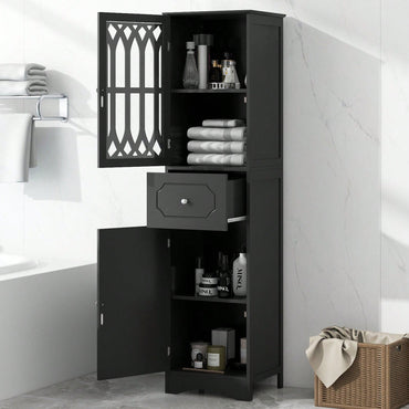 Freestanding Tall Bathroom Cabinet With Drawer And Doors, MDF Board, Acrylic Door, Adjustable Shelf