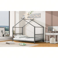 Twin House Bed Frame With Slat Support - No Box Spring Needed - Sturdy Metal Frame - Safe & Stylish For Kids Bedroom - Easy Assembly (Black)
