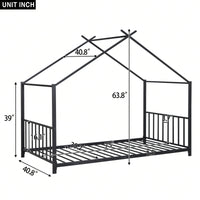 Twin House Bed Frame With Slat Support - No Box Spring Needed - Sturdy Metal Frame - Safe & Stylish For Kids Bedroom - Easy Assembly (Black)
