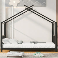 Twin House Bed Frame With Slat Support - No Box Spring Needed - Sturdy Metal Frame - Safe & Stylish For Kids Bedroom - Easy Assembly (Black)