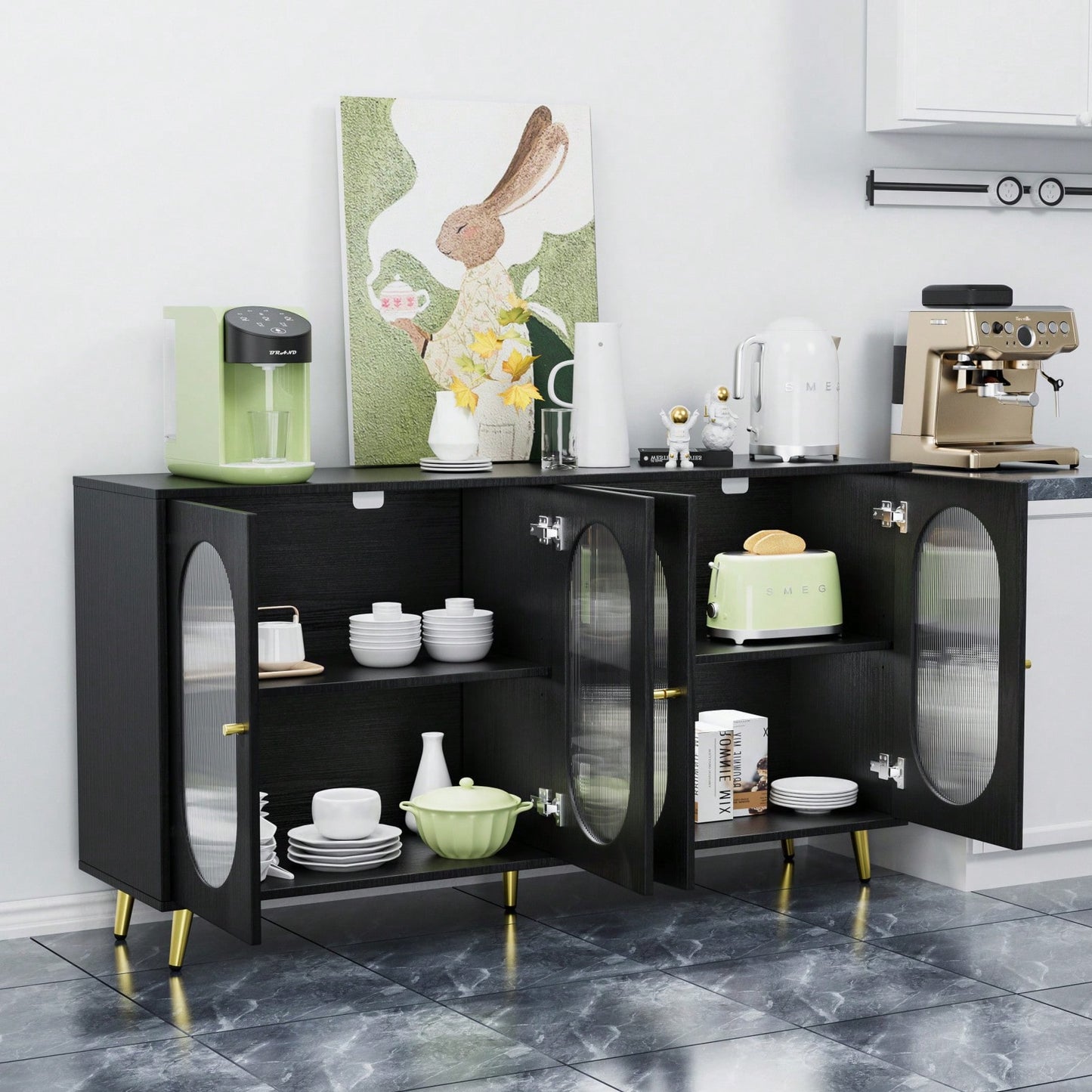 Acrylic Door Modern Sideboard Cabinet Freestanding Storage Console with Adjustable Shelves for Home and Office White