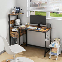 Reversible Home Office Desk With 4-Tier Shelves And Drawer, Gaming Desk With LED Lights, Computer Desk With Charge Outlets