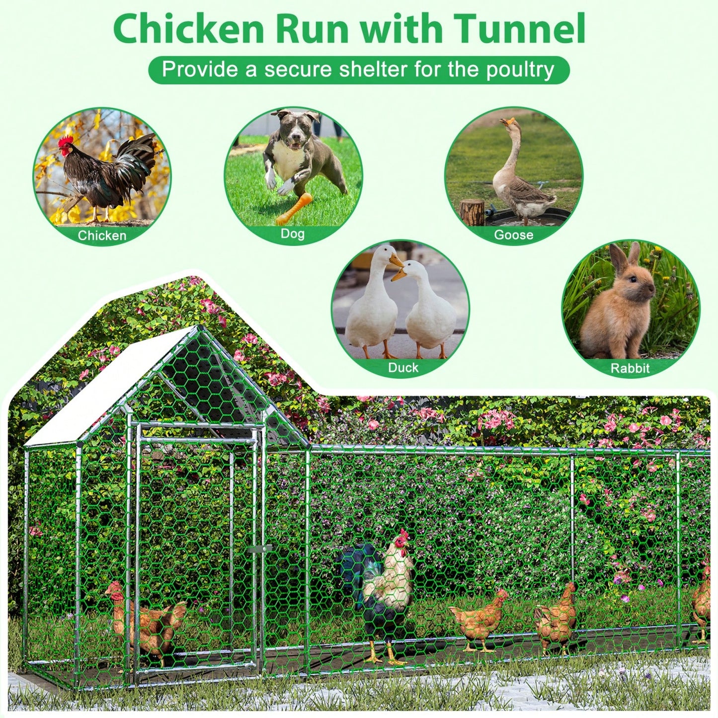 16x3FT Heavy Duty Walk-In Chicken Coop with Run UV Water Resistant Cover Lockable Door for Chickens Ducks and Small Animals