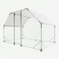 9.94 Ft. X 6.46 Ft. X 6.36 Ft. Metal Large Chicken Coop Walk-In Poultry Cage Run Flat Shaped With Waterproof Cover