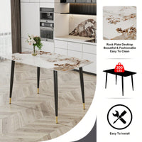 Modern Minimalist Dining Table. Imitation Marble Pattern SINTERED STONE Desktop With Black Metal Legs.50"*30"*30"