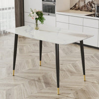 Modern Minimalist Dining Table. Imitation Marble Pattern SINTERED STONE Desktop With Black Metal Legs.50"*30"*30"