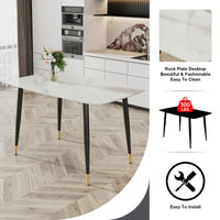 Modern Minimalist Dining Table. Imitation Marble Pattern SINTERED STONE Desktop With Black Metal Legs.50"*30"*30"