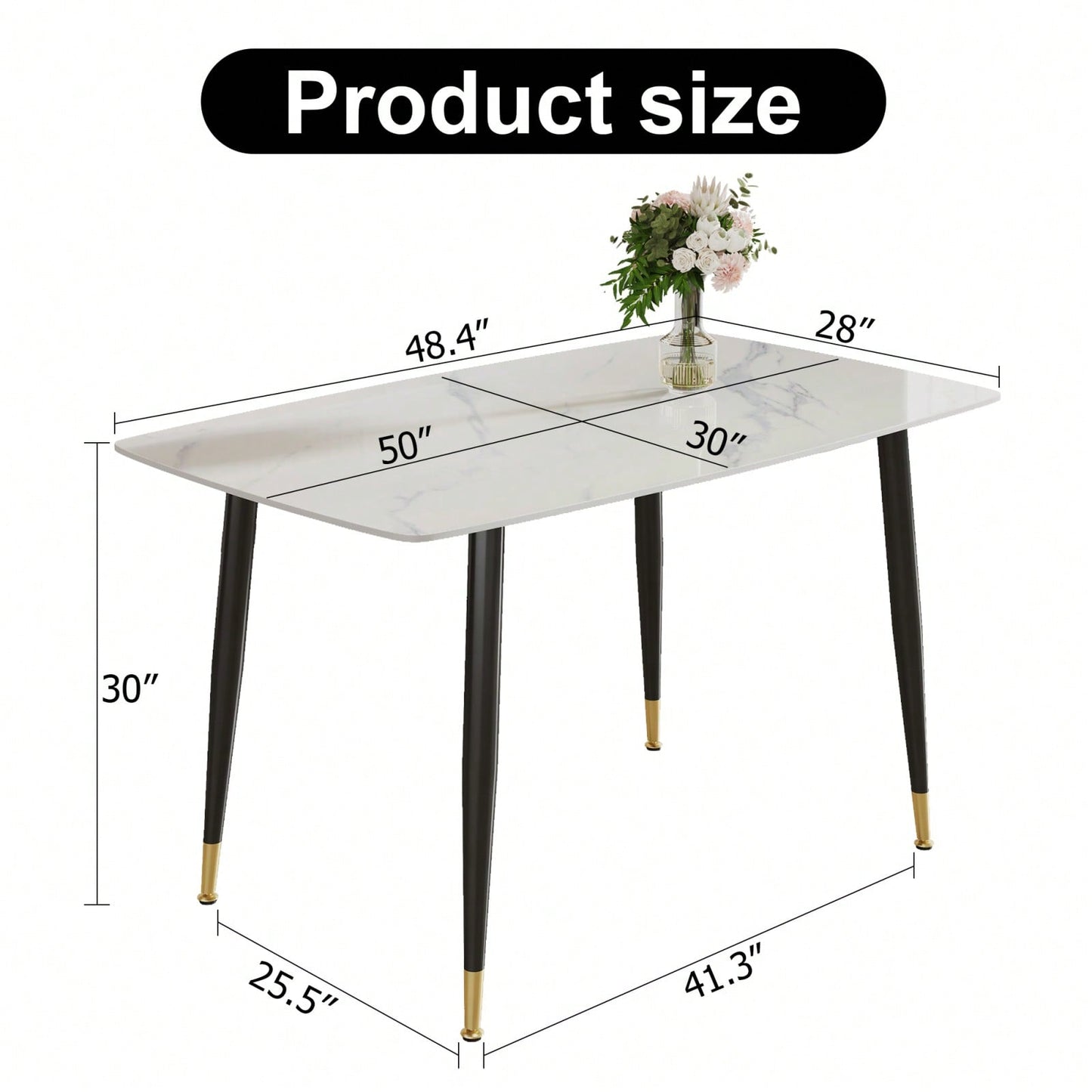 Modern Minimalist Dining Table. Imitation Marble Pattern SINTERED STONE Desktop With Black Metal Legs.50"*30"*30"