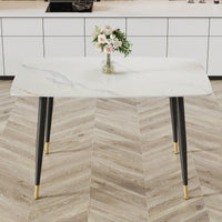 Modern Minimalist Dining Table. Imitation Marble Pattern SINTERED STONE Desktop With Black Metal Legs.50"*30"*30"