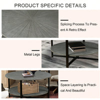 2-Tier Round Coffee Table With Storage, Farmhouse Living Room Cocktail Table With Black Metal Leg,Patchwork Desktop Effect Easy Assembly
