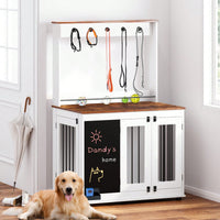 Dog Crate,Graffiti Dog Cage, Kennel With Double Doors, Crate Interior Furniture, Heavy Wooden Dog Cage, Large Dog, White