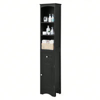 Slim Freestanding Bathroom Storage Cabinet with Drawer Adjustable Shelf Anti-Tip Design for Small Spaces Black