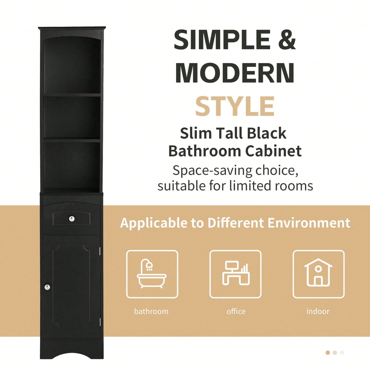 Slim Freestanding Bathroom Storage Cabinet with Drawer Adjustable Shelf Anti-Tip Design for Small Spaces Black