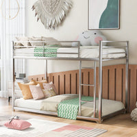 Twin Over Twin Metal Bunk Bed With Ladder - Space-Saving Low Bunk Design For Kids Or Adults - Sturdy Steel Frame