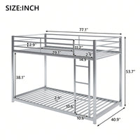 Twin Over Twin Metal Bunk Bed With Ladder - Space-Saving Low Bunk Design For Kids Or Adults - Sturdy Steel Frame