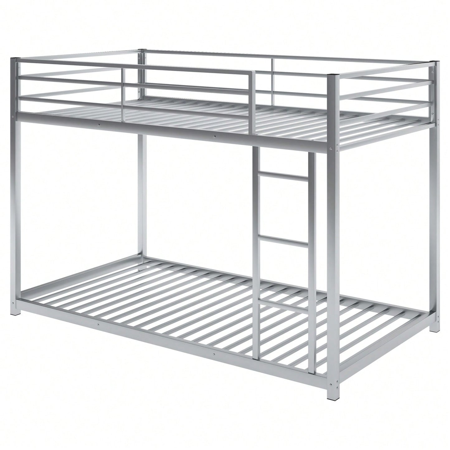 Twin Over Twin Metal Bunk Bed With Ladder - Space-Saving Low Bunk Design For Kids Or Adults - Sturdy Steel Frame