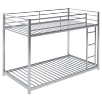 Twin Over Twin Metal Bunk Bed With Ladder - Space-Saving Low Bunk Design For Kids Or Adults - Sturdy Steel Frame