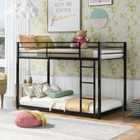 Twin Over Twin Metal Bunk Bed With Ladder - Space-Saving Low Bunk Design For Kids Or Adults - Sturdy Steel Frame