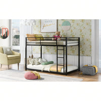 Twin Over Twin Metal Bunk Bed With Ladder - Space-Saving Low Bunk Design For Kids Or Adults - Sturdy Steel Frame