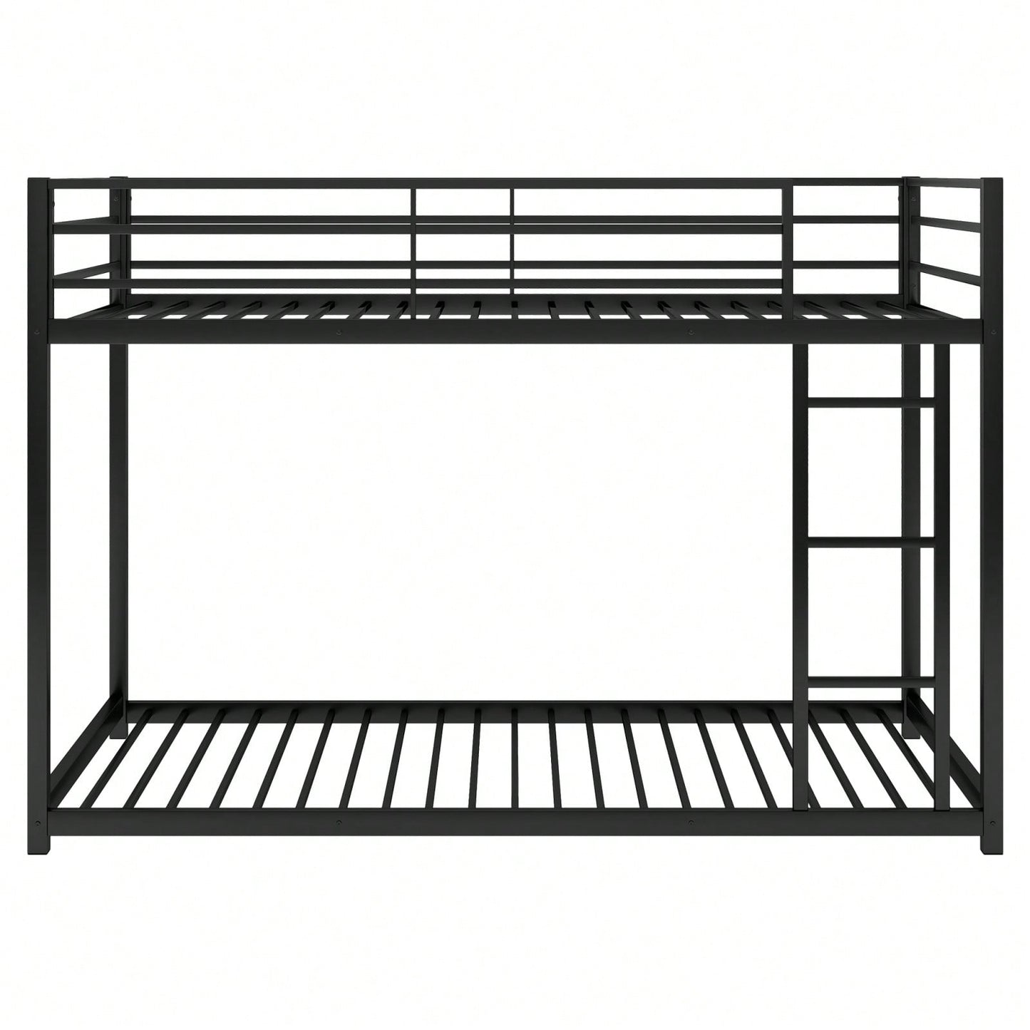Twin Over Twin Metal Bunk Bed With Ladder - Space-Saving Low Bunk Design For Kids Or Adults - Sturdy Steel Frame