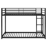 Twin Over Twin Metal Bunk Bed With Ladder - Space-Saving Low Bunk Design For Kids Or Adults - Sturdy Steel Frame