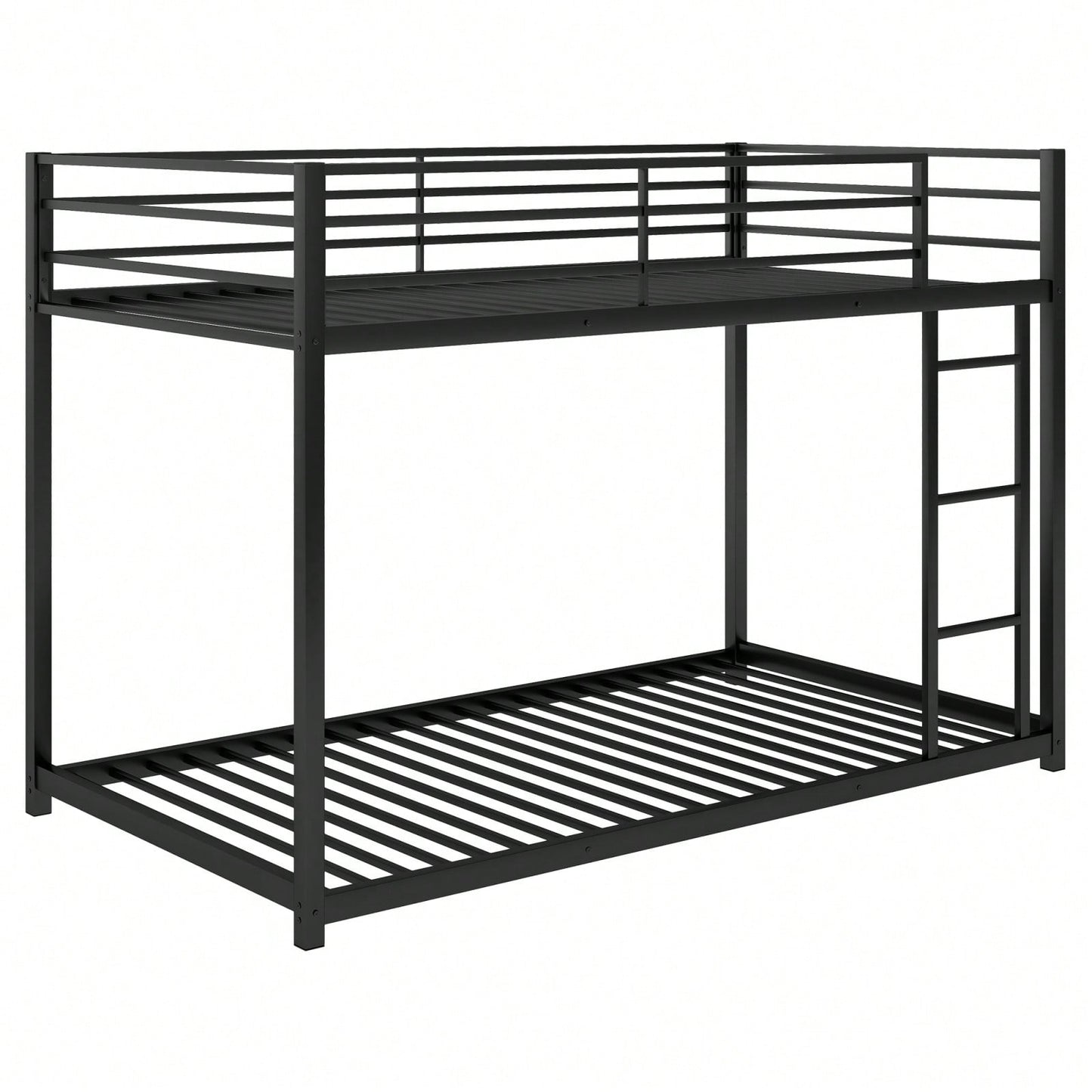 Twin Over Twin Metal Bunk Bed With Ladder - Space-Saving Low Bunk Design For Kids Or Adults - Sturdy Steel Frame