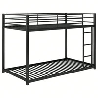 Twin Over Twin Metal Bunk Bed With Ladder - Space-Saving Low Bunk Design For Kids Or Adults - Sturdy Steel Frame