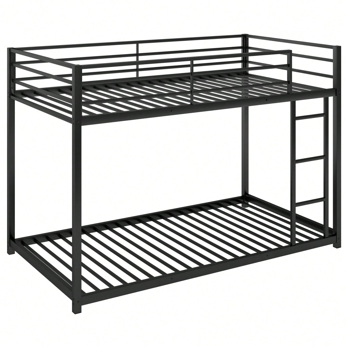 Twin Over Twin Metal Bunk Bed With Ladder - Space-Saving Low Bunk Design For Kids Or Adults - Sturdy Steel Frame