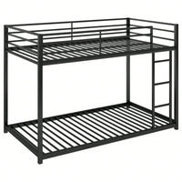 Twin Over Twin Metal Bunk Bed With Ladder - Space-Saving Low Bunk Design For Kids Or Adults - Sturdy Steel Frame
