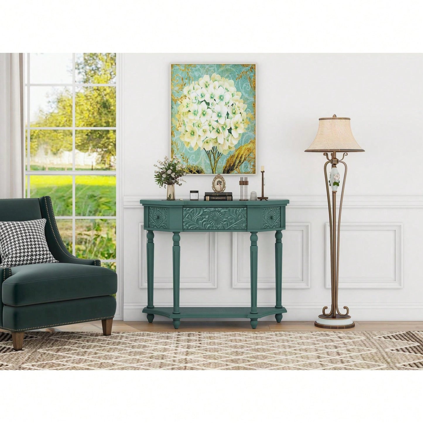 Elegant Carved Side Table with Drawer and Shelf for Living Room and Bedroom Anti-Tipping Storage Solution